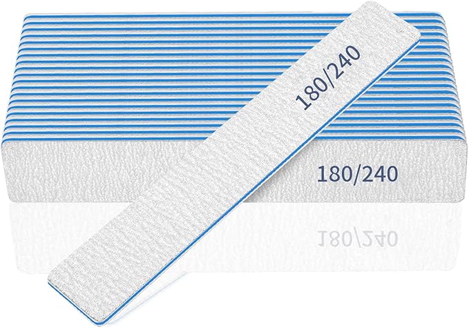Nail File - 180/240 Grit Emery Boards Double Sided, 50 PCS Professional Manicure Tools for Natural Nails and Nail Tech