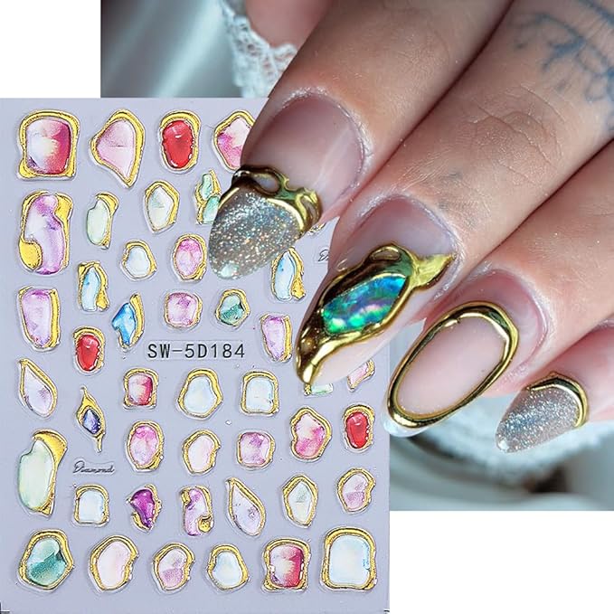 Marble Nail Art Stickers 5D Embossed Gold Line Marble Nail Decals 2PCS Gradient Bloom Metallic Irregular Grain Design Self-Adhesive Manicure Stickers Accessories for Women DIY Nail Art Decorations