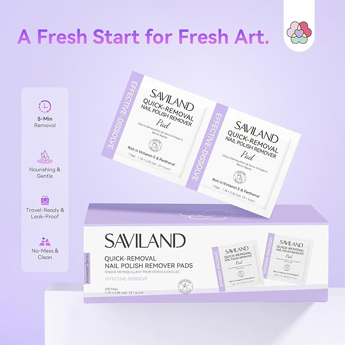 SAVILAND Advanced Gel Nail Polish Remover Pads: 250Pcs Gel Nail Polish Remover For Nails Quick Removal Travel-Friendly Soak Off Larger Wipes More Quantity For Salon Nail Supplies