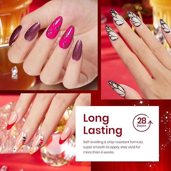 Beetles Winter Gel Nail Polish Kit - 23Pcs Burgundy Red Brown Orange Purple Colors Gel Polish Set Brown Gray Blue Green Soak Off Uv Gel Base Top Coat Gifts for Girls Glowing Attraction