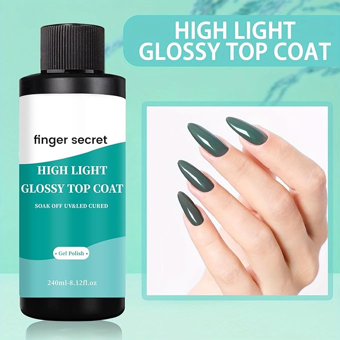 High Light Glossy Top Coat, 240ml/8fl.oz, Gel Polish Nail Polish for Nail Art Manicure DIY
