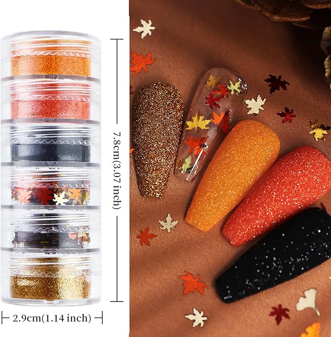 Fall Nail Art Glitter Maple Leaf Nail Sequins Flakes, 4 Colors Manicure fine Glitter Powder, 3D Holographic Ginkgo Biloba Nail Stickers Decals Supplies Nail Charms for Women Girls 6 Box