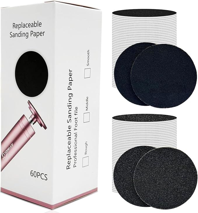 60PCS Replaceable Sandpaper Discs 1.7'' x 1.7'' for Professional Electric Foot File Callus Remover Dead Skin Removal, 1 Box (30 Fine Grit and 30 Coarse Grit)