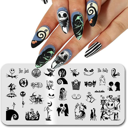 Halloween Nail Stamping Plate Spooky Holiday Nails Stamping Kit Skull Ghost Theme Nail Art Design Plate for Women Girls DIY Home Salon Use