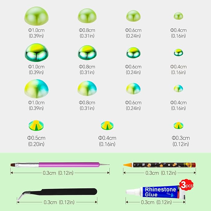 60g Cyan Green Flat Back Pearls Rhinestones for Crafts Mixed Size 3mm-10mm AB Color Round Half Pearls Flatback Pearl Beads and Resin Rhinestones Set for Face Art with Glue