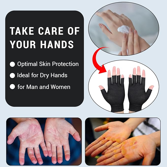 12 Pairs Black Cotton Fingerless Gloves Moisturizing Night, Uv Sun Protection Gloves for Driving
