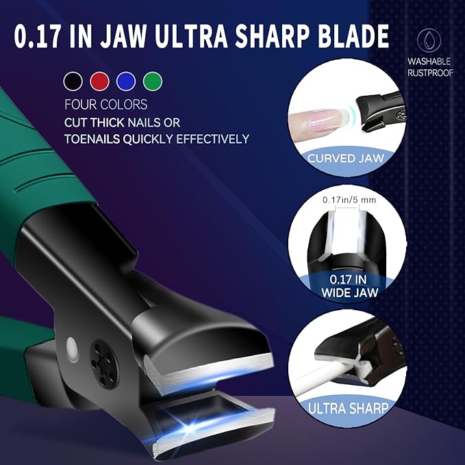 Stainless Steel Nail Clippers for Thick Nails - Wide Jaw Toe Nail Trimmer With Long Handle for Seniors, Men and Women - Salon and Home Use