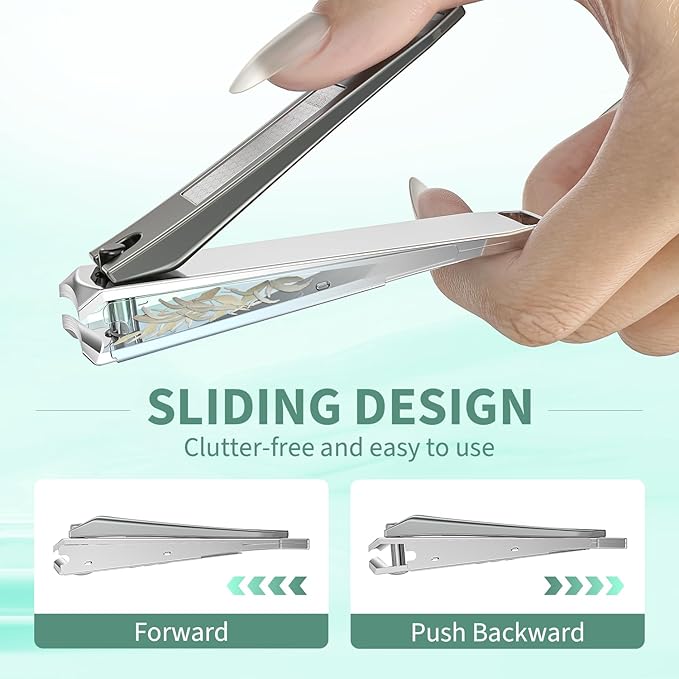 Nail Clippers for Men with Catcher, CLPPNA 2-Pack Large & Small Anti-Splash Nail Clippers Set, Ultra Sharp Sturdy Fingernail and Toenail Clipper Cutters for Men Women, Black