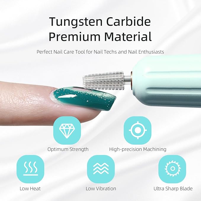 Mini 5 in 1 Nail Drill Bit, 10mm Tapered Drill Bits for Nails, 3/32" Two-way Professional Safety Carbide Nail Bits, Electric Manicure Acrylic Gel Polish Cuticle Clean Removal Tool, Medium