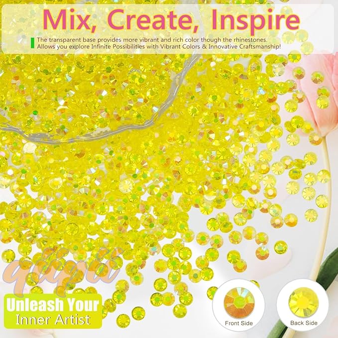 3 Color Yellow AB Jelly Resin Rhinestones Bulk 3mm 4mm 5mm 6mm Flatback Stones for Crafting Golden AB No-Hotfix Gems Diamonds Charms for Nails Eyes Face Makeup DIY Crafts Tumblers Bottles Shoes