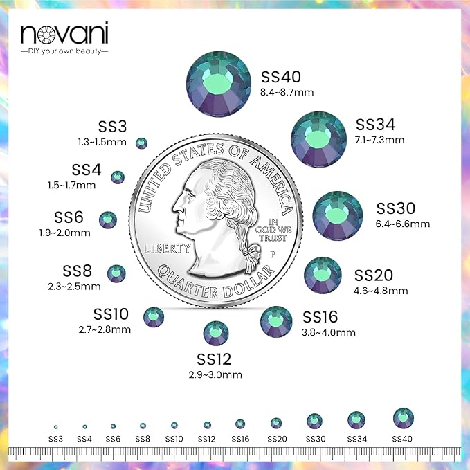 Novani Rhinestones 3000Pcs Flatback Crystal Round Loose Gemstones Glass Rhinestones for Crafts Makeup Nail Art Clothes Shoes DIY Decorations(SS10, 2.7-2.9mm,Green Flame)