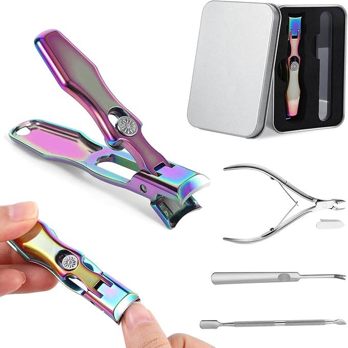 Lux German Grip Nail Clippers for Men Women, Colorful Professional Stainless Steel Heavy Duty Sharp Toe Nail Clippers Set for Seniors Nail Cutter, Nail Clippers Kit for Thick Curved Ingrown Toenails