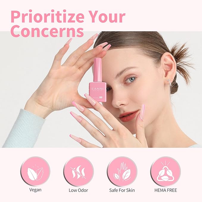 CANNI Baby Pink Gel Nail Polish, 1Pcs Light Pink Gel Polish Soft Pale Nude Pink Color Pastel High Gloss Soak Off U V Nail Manicure Salon DIY