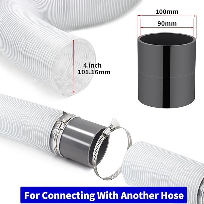 JUYO VONSAN 4 inch Dust Collection Hose 4” Flex Heavy Duty Clear PVC Debris Collector Hose With Connector and Clamps (4'' X 30ft)