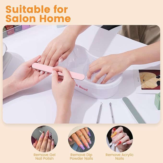 Dual Nail Soaking Bowl Acetone Proof: 2-in-1 Dip Powder Gel Nail Polish Remover Soak off Bowl for Women - Time-Saving Acrylic Nail Remover Kit for Home Salon (Big Size, Cream)