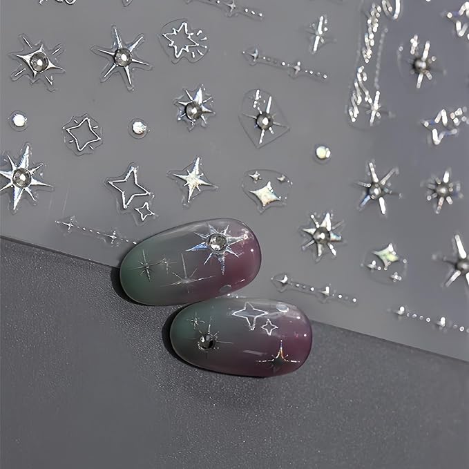 5D Self-Adhesive Glitter Diamond Stars Nail Art Stickers Sparkling Rhinestone Crystal Stars Luxury Design for Women Girls DIY Nail Decoration