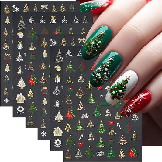 6 Sheets Christmas Nail Art Stickers Christmas Nail Decals Xmas Tree Snowflakes Sticker Design Manicure Decals Winter Holiday Nail Stickers for Women Salon Manicure Decoration Accessories