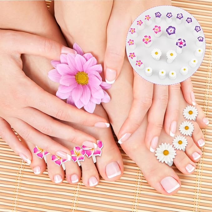 24 Pcs Daisy Flower Silicone Toe Separators, Gel Rubber Toe Stretcher Pedicures Toes Dividers Nail Art Tools Polish Guards for Home Salon
