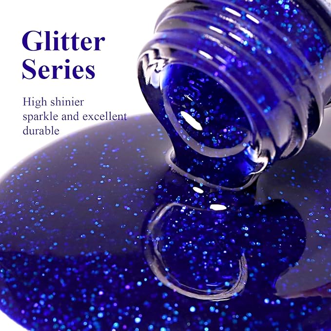 Imtiti Glitter Gel Nail Polish, 15ML Deep Blue Iridescent Glitter Gel Polish Soak Off LED UV Diamond Shimmer Sparkle Nail Gel Polish Fall Winter Manicure Gel Nail Polish Kit