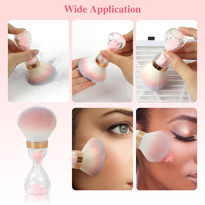 Nail Dust Brush for Acrylic Nails,Soft Brush Nail Art Dust Powder Remover Brushes,Manicure Brush Clean Up Tools for Home Use or Salon Nail Art Brush(Hourglass Pink)