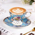 KAMMAK Tea Cups and Saucers Set of 2, Fine Bone China Coffee Cups, GHO03 | - Image 4