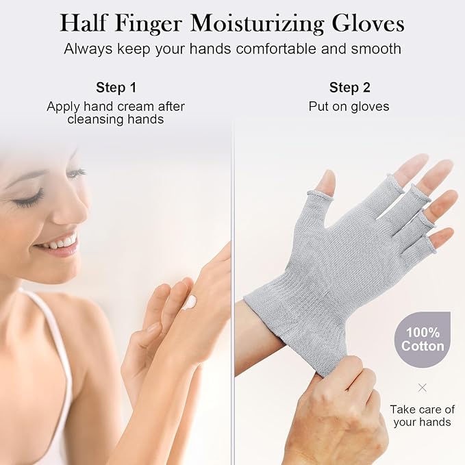 MIG4U 3 Pairs Fingerless Moisturizing Gloves, Half Finger Touchscreen Beauty Glove for SPA, Eczema, Dry Hands, Skin Treatment, Summer Sun UV Protection (L/XL, Gray-3pairs)