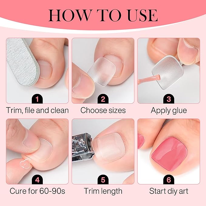 Square Toe Nail Press Ons French Style Toe Tips 240pcs Clear False Fake Toenails for Faster Toe Nail Extension Kit Home DIY Art Salon 15 Sizes Acrylic Nails, Luckyfairy