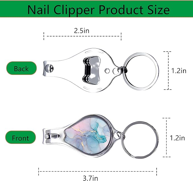 Nail Clipper Set with Keychain 2 Pack Toenail Clippers with Jar Opener Multifunction Nail Cutter for Men-Dorm Room Essentials,Gift for Thanksgiving,Halloween,Travel Essentials(Marble)