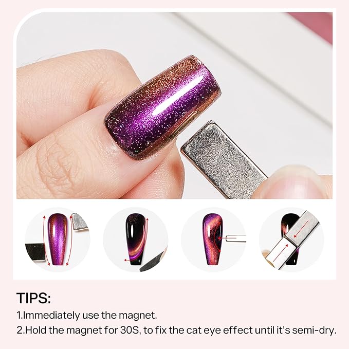 MIZHSE 9D Cat Eye Nail Polish Non Gel, Quick Dry Pink to Orange Magnetic Nail Polish with Magnet, Air Drying Fast Cateye Nail Lacquer Galaxy Effect Manicure Home Gift for Women 0.5 fl.oz 15ml