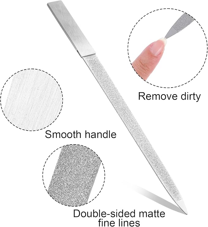 Diamond Nail File Set, 3Pcs Metal Nail File, Stainless Steel Double Side Fingernail Files, Toenails Fingernail Files Tools for Salon Home, Women Men (Silver)