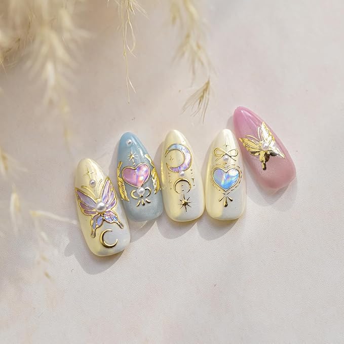 Butterfly Nail Art Stickers Decals 3D Gold Bronzing Nail Stickers Laser Star Moon Luxury Nail Design Self-Adhesive Nail Decals Manicure Sliders for Women Girls DIY Nail Art Decorations Supplies