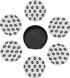 6 Pcs Black White Flower Hex Tile Print Floor Leather Coasters - Image 7