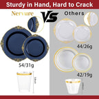 Nervure 175Pcs Blue Plastic Plates, Disposable Dinnerware Set - Image 4