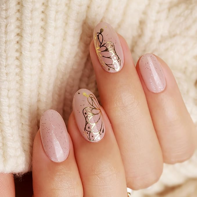 Semi Cured Gel Nail Strips - 30PCS Gel Nail Stickers for UV Light, Long-Lasting Gel Nail Wraps, Salon-Quality Semi Cured Nail Stickers, 2 Weeks Wear, Easy DIY Gel Manicure-Golden Wing