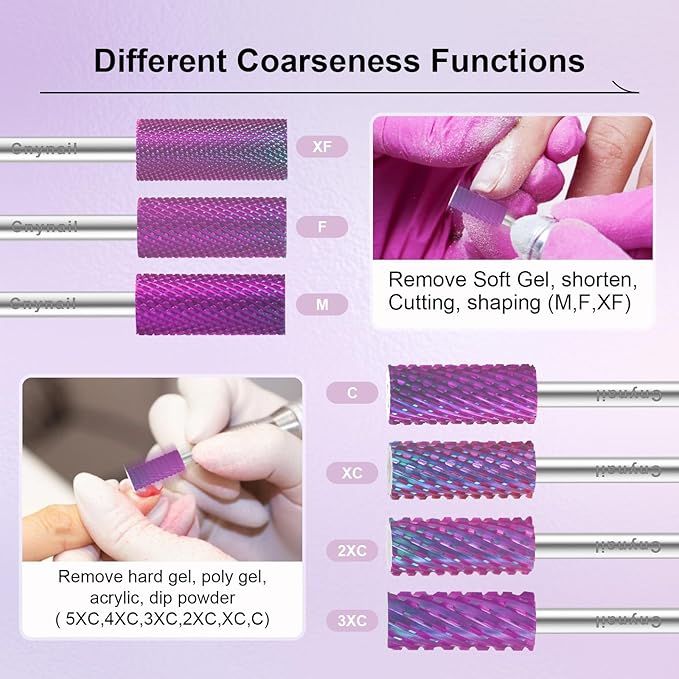 3/32" Small 5.35MM Barrel Bit Tungsten Carbide Nail Drill Bit Safety Bit for Gel & Acrylic Removal, 2- Way Rotating Efile Tip, Salon Electric File Accessory (XC Girt, Purple)