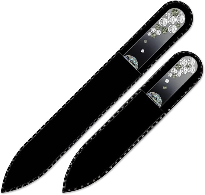Birthday Gifts for Women - Mont Bleu Premium Set of 2 Glass Nail Files Hand Decorated with Crystals - Genuine Czech Tempered Glass - Handmade Gift for Women - Fingernail File for Nails