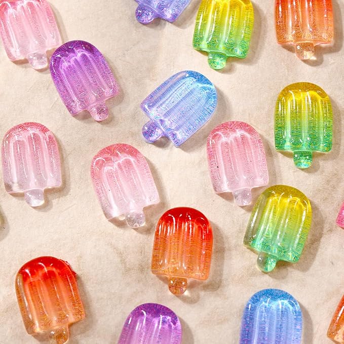 50Pcs Summer Colorful Ice Cream Nail Art Charms Kawaii Nail Charms for Acrylic Nails Mini Ice Lolly Summer Flatback Nail Rhinestones for Women Nails DIY Nail Supplies Cute Nail Art Craft Accessories