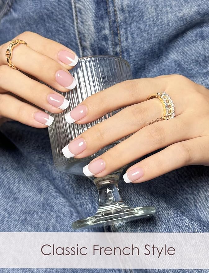 Semi Cured Gel Nail Strips | Classic French 20pcs Semi Cured Gel Nails Sticker | Gel Nail Wraps UV for Home Nails DIY (Nude Transparent)