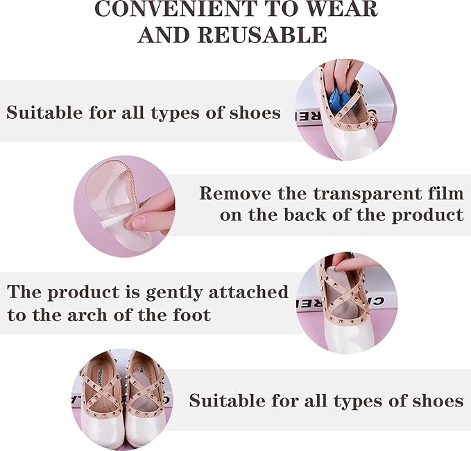 Correct-Position Gel Arch Support Insoles: Plantar Fasciitis & Flat Feet Relief, Adhesive Foot Pads for Pressure-Free Comfort- 6 Pairs