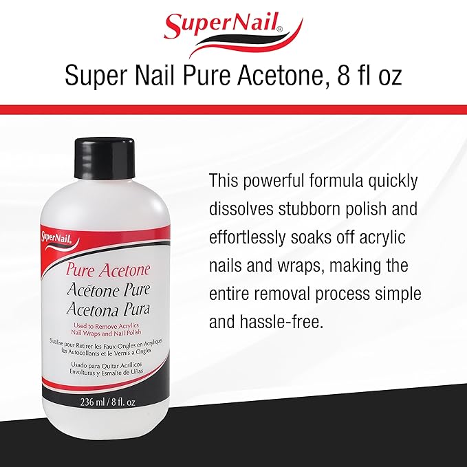 Supernail Pure Acetone Nail Polish Remover - Professional Strength for Acrylic, Gel & Dip Powder, Fast & Quick Gel Nail Polish Remover, 8 fl oz