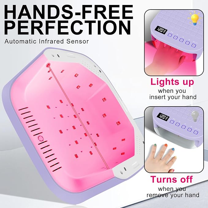 MEKK Cordless UV LED Nail Lamp,54W UV Light for Gel Nails with Hand-Friendly Red Light Beads,Auto Sensor & 4 Timer Settings Professional Flash Cure Lamp for Salon and Home,Checkered Design-Purple