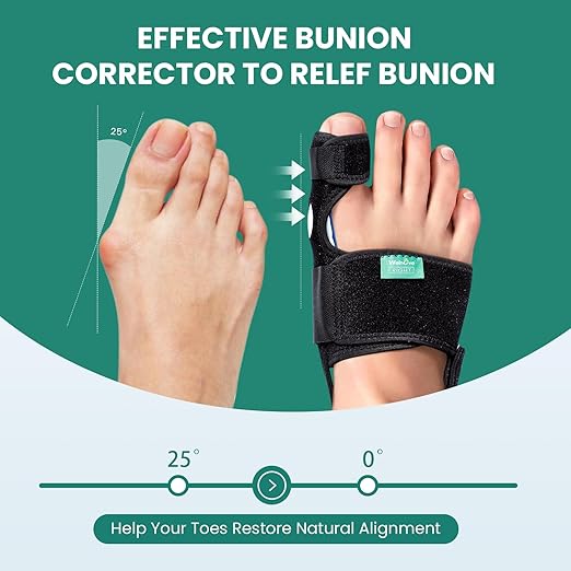 Welnove Bunion Corrector - Orthopedic Bunion Splint - Big Toe Separator Pain Relief for Women & Men - Bunion Correction Toe Straightener with Non-slip Strap, Day Night Support (Black, 2 Count)