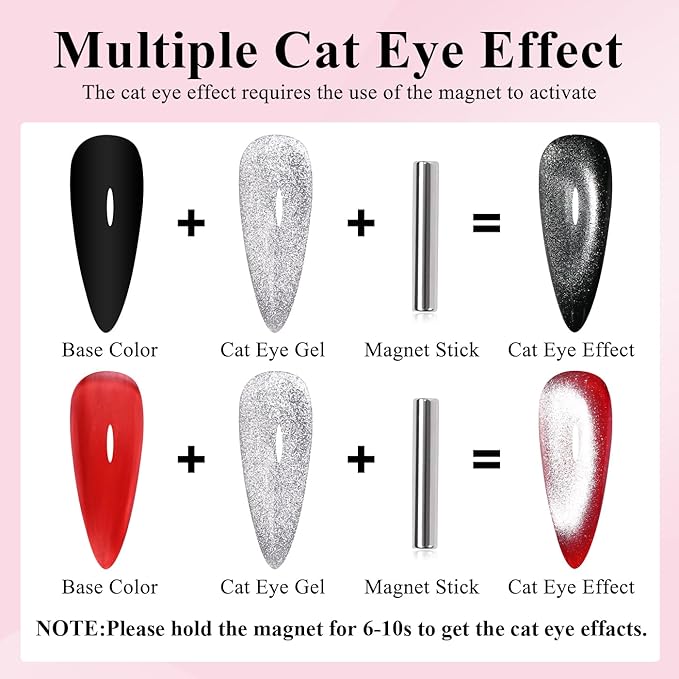 Imtiti Glass Silver Cat Eye Gel Nail Polish with Magnet, Holographic Glitter Shimmer Magnetic UV Gel Polish for Nail Art Soak off UV Led