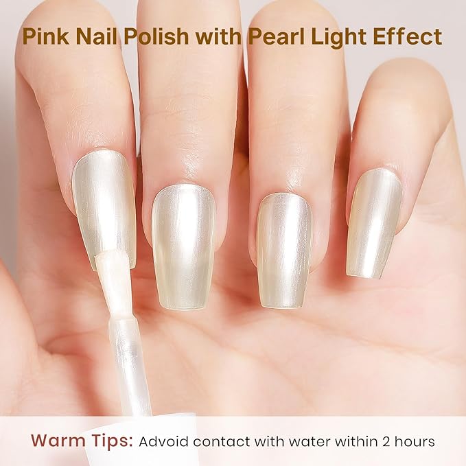 MIZHSE Pearlescent Milky White Nail Polish, Quick Dry Creamy White Pearl Nail Polish, Air Fast Drying 15ml Nail Lacquer Non Gel Oil-based Nail Art Manicure Home DIY
