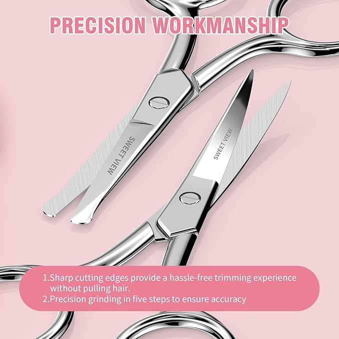 Eyebrow Scissors Curved and Rounded Small Grooming Scissors for Man and Woman Trimming Eyebrows, Nose, Mustache, Eyelashes, Ear Hairs, Nails and Cuticles.