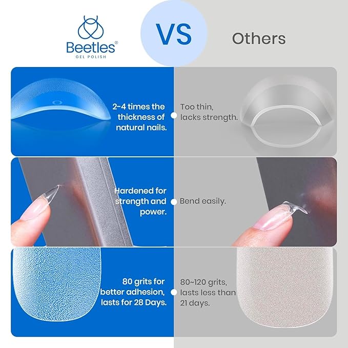 Beetles Gel Nail Kit Etch X Nail Tips 504Pcs Pre Filed Half Matte XS Short Coffin Gel Nail Tips Full Cover False Fake Clear Acrylic Press on Nails