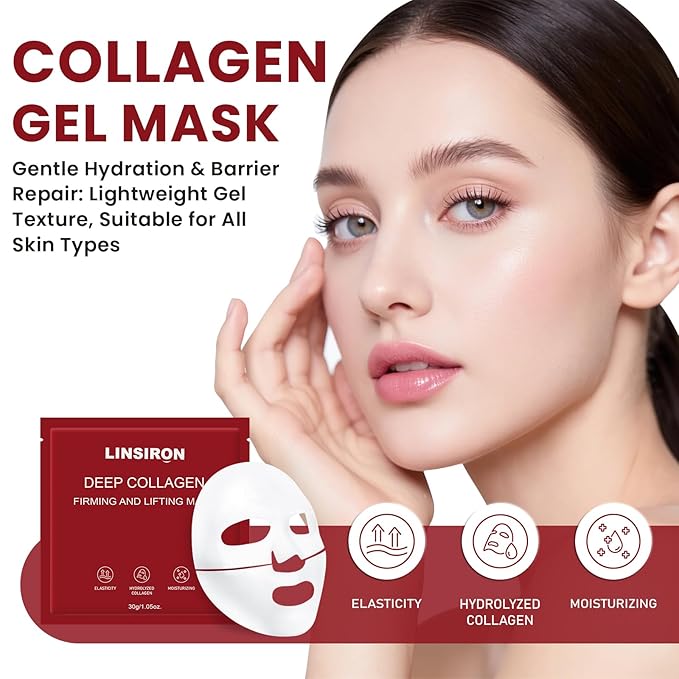 Bio-Collagen Face Masks, Deep Hydrating Sheet Overnight Face Mask, Facial Treatments and Masks for Women, Korean Skincare, Moisturizing and Firming for Girl, 8 Pack