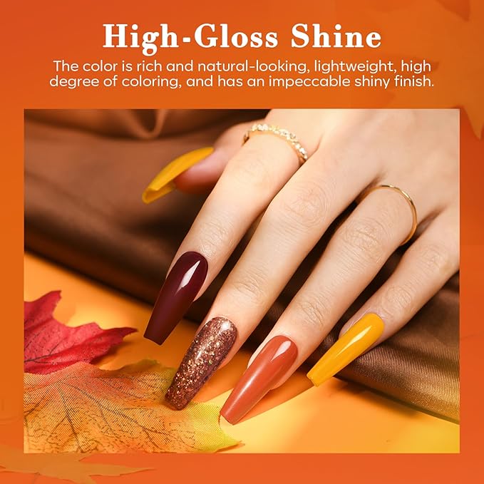 AZUREBEAUTY Dip Powder Nail Kit Starter, Fall Winter Yellow Orange Brown Glitter 12 Pcs 4 Colors Acrylic Dip Powder Liquid Set with Base/Top Coat Activator for French Nail Art Manicure DIY Gift