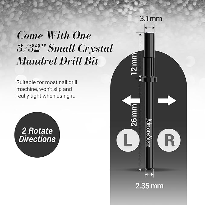 MelodySusie 50 Pcs Nail Drill Bits Small Sanding Bands with 3.1mm Mandrel Bit, 240 Extreme Fine Grit Nail File for Acrylic Nails Gel Manicures and Pedicure, Black