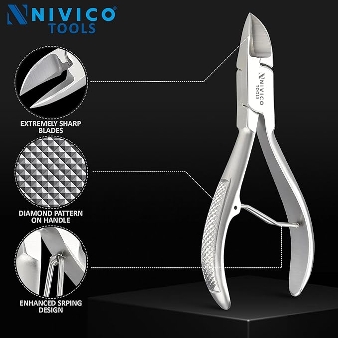 NIVICO Nail Cutter 4" - 10cm, Single Leaf Wire Spring - Professional Nail Clipper Printed Handle Satin Finish, Stainless Steel Nail Trimmer Single leaf Wire Spring for Manicure